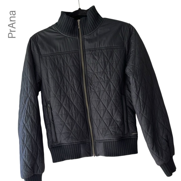 PRANA BLACK DIVA BOMBER JACKET QUILTED SHERPA LINING ZIPPER FRONT POCKETS SMALL - Picture 1 of 13